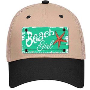 Beach Girl with Starfish Metal on Trucker Mesh Snapback Hat - Khaki